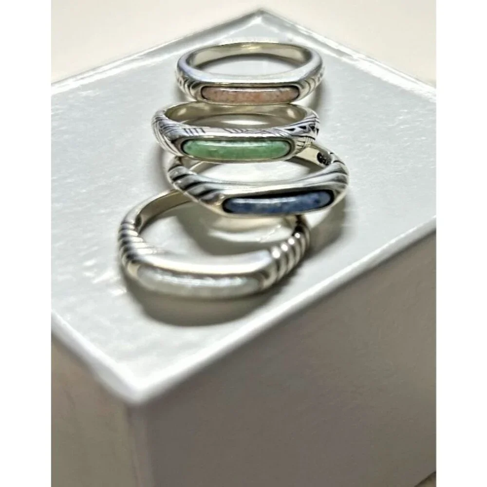 4 Carolyn Pollack & Relios .925 Silver Multi Stone Stackable Rings  Size 5